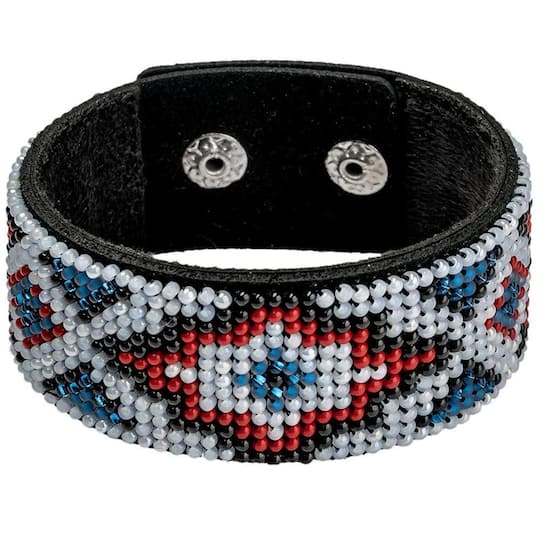 Wonderland Crafts Red & White Bead Artificial Leather Embroidery Bracelet Kit